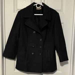 Vtg MDP Mario De Pinto Double Breasted Pea Coat sz Lg? Grey Black Wool USA Made